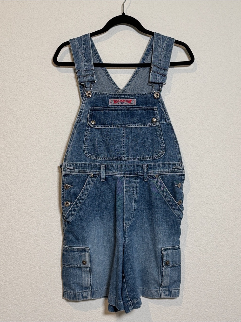 Vintage Silver Denim Cargo Overall Shortalls
